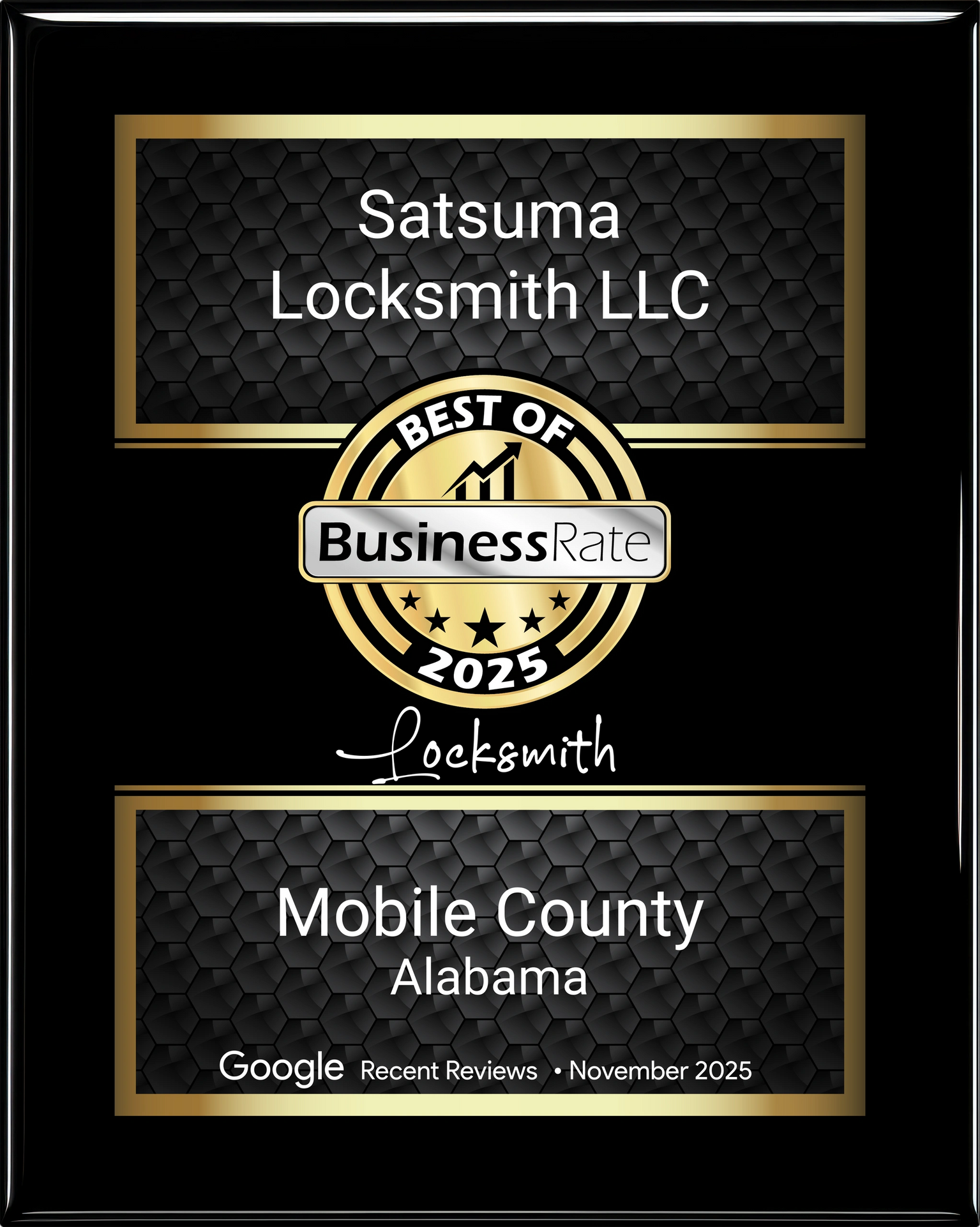 Best of BusinessRate 2025 — Satsuma Locksmith LLC, Mobile County Alabama